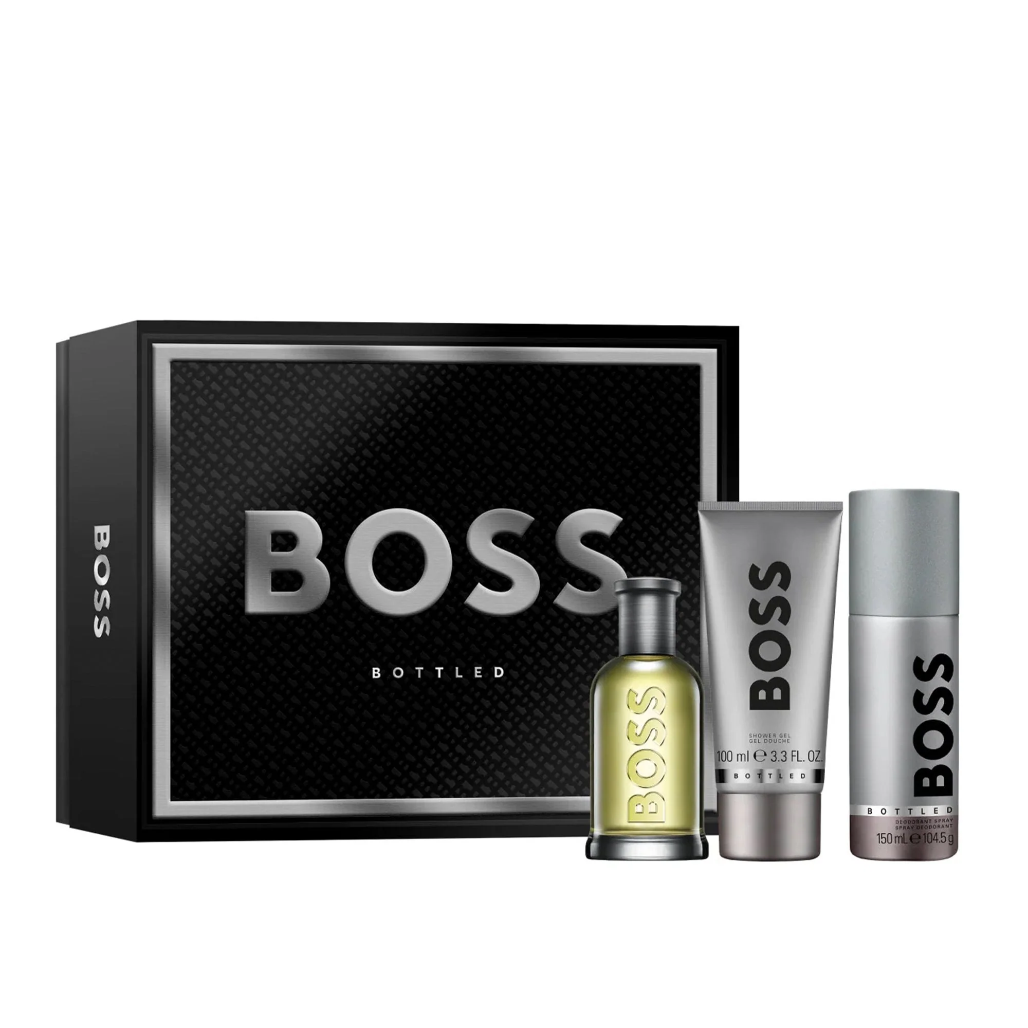 BOSS Bottled Eau De Toilette 100ml & Shower Gel 100ml & Deodorant Spray 150ml Gift Set